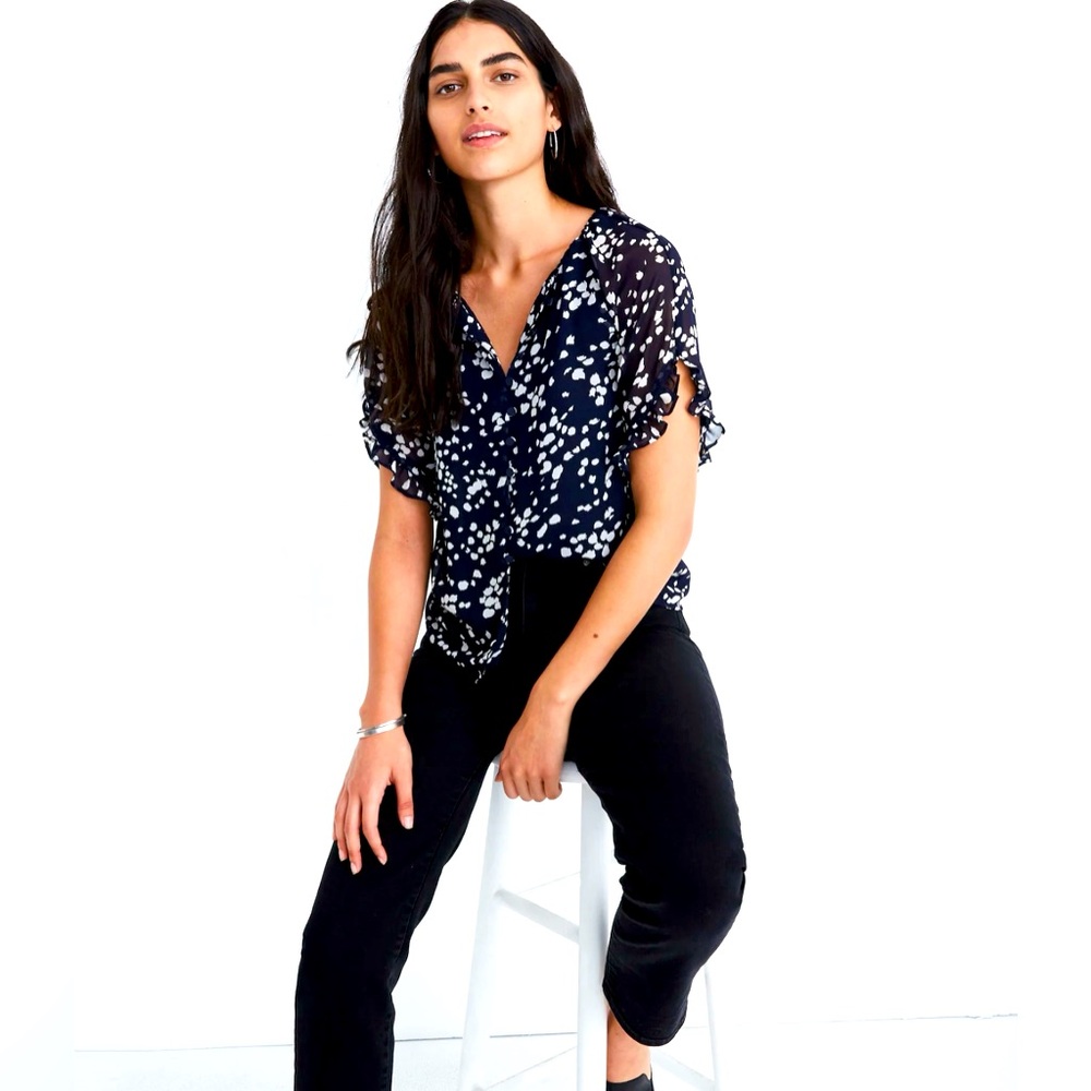 Madewell Momento Ruffle-Sleeve Top in Drifting Petals NWOT Sz S